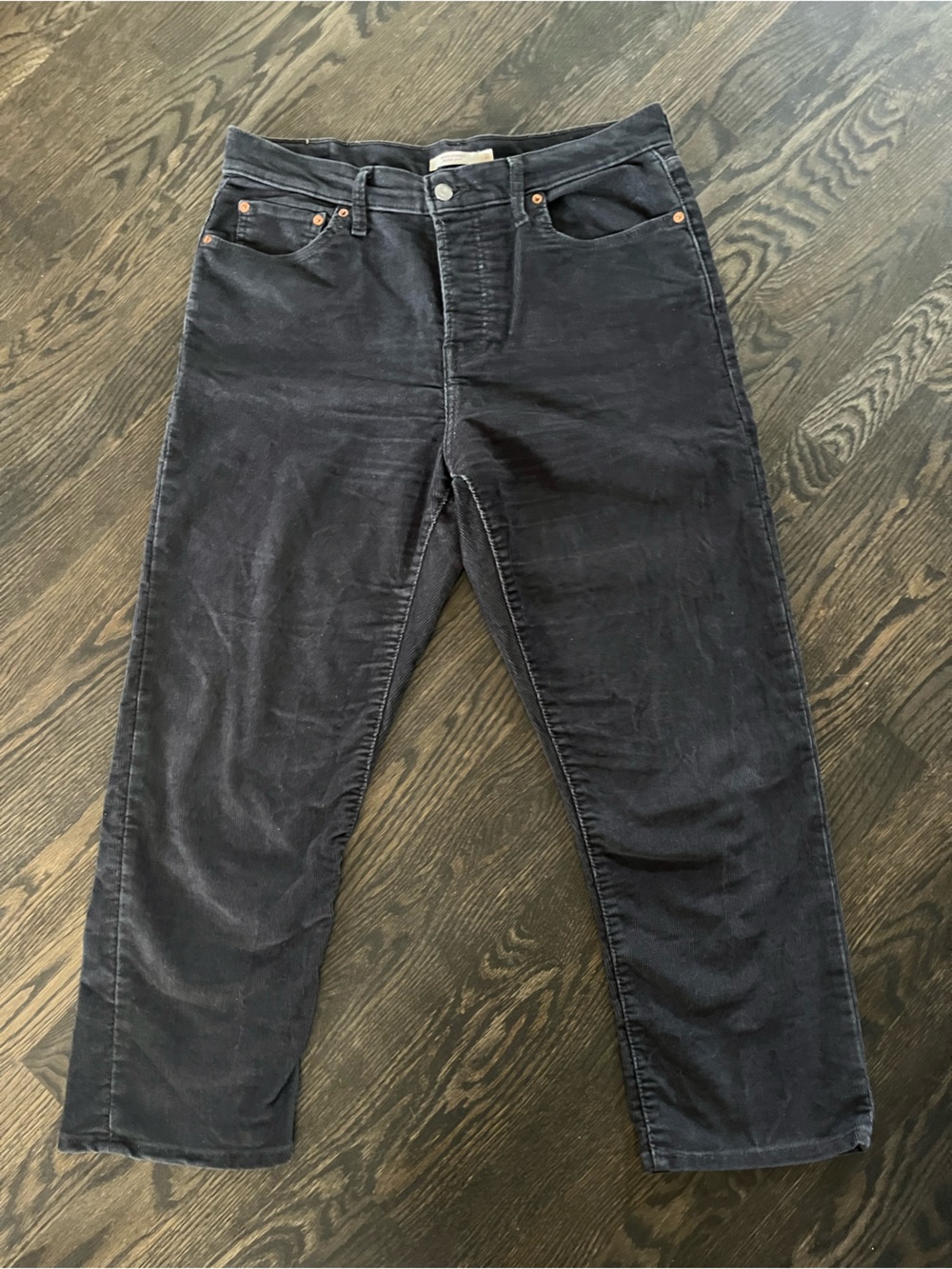 Levi's Wedgie Straight Black Corduroy High-Rise Cotton Pants Size 31x26